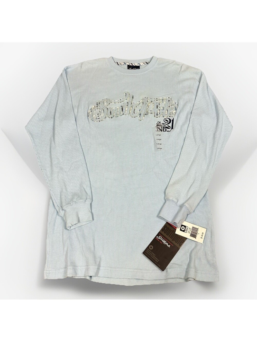 Y2K NEW Southpole Thermal Long Sleeve Shirt Size L Waffle Knit Grunge Skate Blue